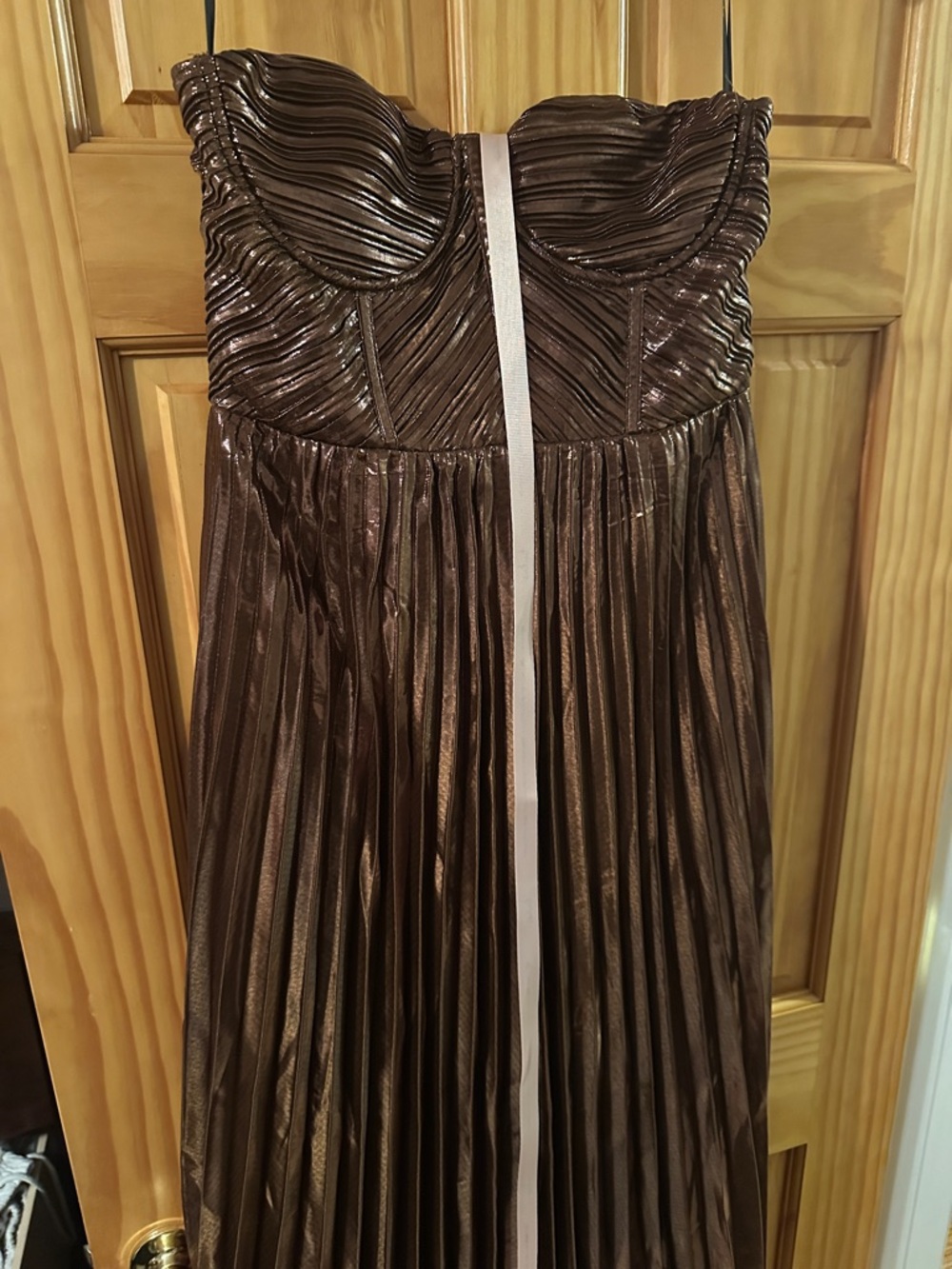 Lulu's Strapless Metallic Brown Pleated Gown - Picture 2 of 2